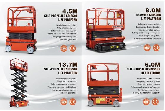 6m 8m 10m Self Propelled Electric Scissor Lift Platform Kerja Udara 230kg Beban